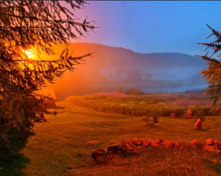 Dawn sky - sky, fields, nature, dawn