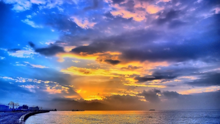 great sunset - sunset, sea, clouds, coast