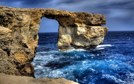 Natural bridge - nice, ocean, sky, shore, lovely, rocks, waves, nature, blue, beautiful, clouds, sea, bridge, cliffs