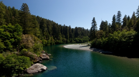 Jedediah Smith River State Park, Montana - trees, water, jedediah, blue, rock, forest, smith, river, nature, montana, state, sky, park