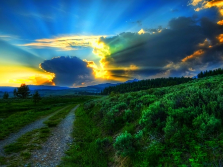 Beautiful sky - nature, sky, path, dawn