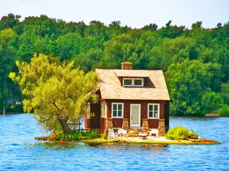 Little home - sweet home, water, colorful, home, castle, beautiful, island, house, tree, colors, photo, little