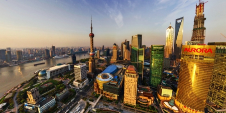 SHANGHAI - urban, sunset, rivers, landscape, skyscrapers, cityscape, buildings