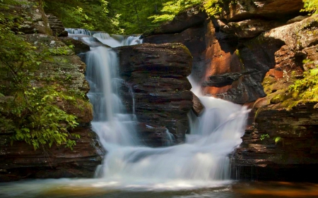 Mountain Waterfall - nature, mountains, waterfall, rocks