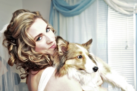 ♥ - bride, beautiful, girl, blonde, dog