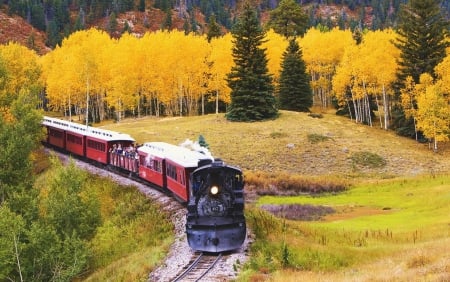 Cumbres-Toltec Railroad, New Mexico - train, locomotive, trees, nature, autumn