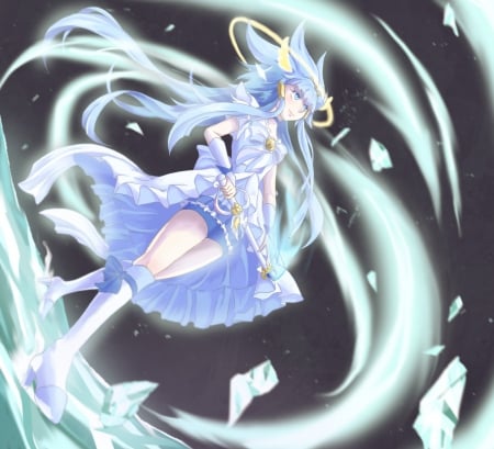 Cure Beauty - anime, magic, female, windy, dress, magical, long hair, blue hair, breeze, gown, anime girl, hot, girl, pretty cure, cure beauty, wind, precure, magical girl, cute, sexy