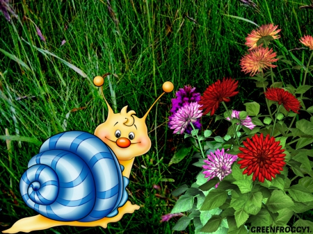 YUMMY...LUNCH - art, abstract, flowers, snail