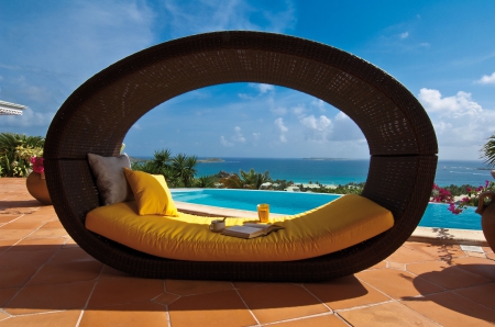 Beach Front Lounger - relax, lounger, beach, sea, island, ocean, islands, tropical, swimming, pool, view, exotic, paradise