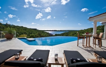 Incredible Pool with Ocean View - luxury, loungers, sea, island, ocean, islands, villa, tropical, swimming, pool, view, exotic, paradise