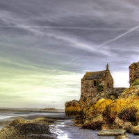 old stone church on a rocky seashore hdr