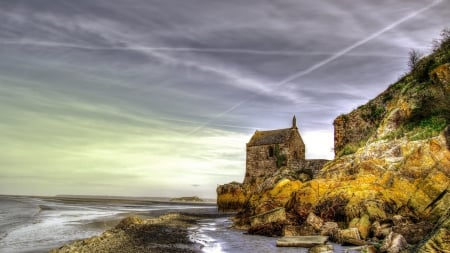 old stone church on a rocky seashore hdr - rocks, stones, church, sea, shore, hdr