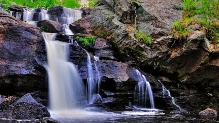 rocky cascading waterfall - waterfall, rocks, cascading, pool