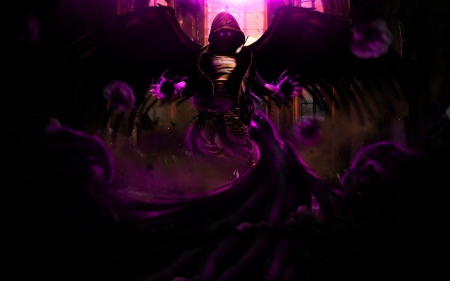 Black Magician - abstract, magic, angel, night, magician, dark, fantasy, wings, black magician