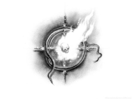 Vapors of Forgetfullness - sketch, serpent, snake, fire, flames, daggers, skull