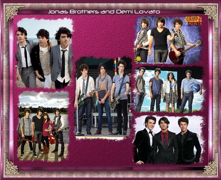 jonas brothers & demi lovato collage - collage, pink, jonas brothers, demi lovato