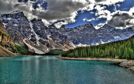 	The unbelieveably blue and serene Moraine Lake in Banff National Park - lake, moraine, serene, blue, unbelieveably