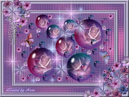 Rose Fantasy - bubbles, roses, frame, flowered corners