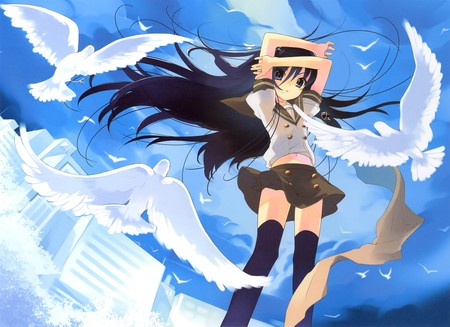 Lovely Shana - school uniform, anime, birds, shana, shakugan no shana, school girl