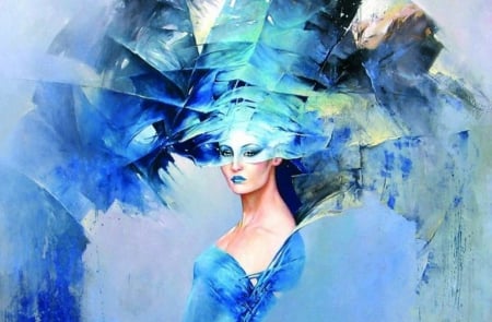 Lady in Blue - woman, girl, wallpaper, fantasy, original, art, blue, beautiful, digital