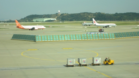 Airport - luggage cart, airplane, airport, tour