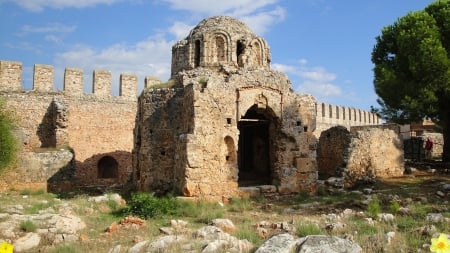 The time of the Byzantine church - beach, byzans, castle, sun, roemer, sea, history