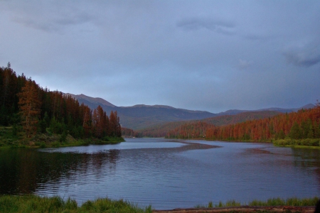 State Forest State Park, Colorado - trees, water, blue, grass, forest, orange, nature, autumn, green, lake, mountains, colorado, state, sky, park