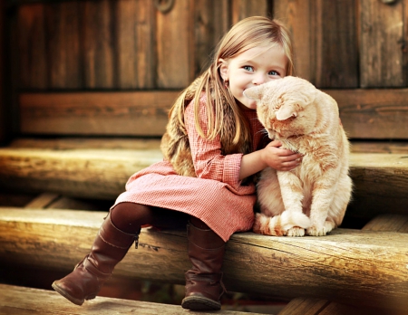 Sweet Love - paws, child, pretty, animals, cat, love, girl, kitty, cats, little, kitten, friends, cat face