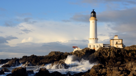 corsewell lighthouse in gallway scotland - sky, lighthose, rocks, coast, sea