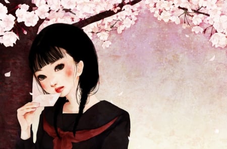 Anime - cherryblossom, anime, girl, cute