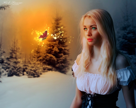 Snow - winter, lady, fantasy, snow