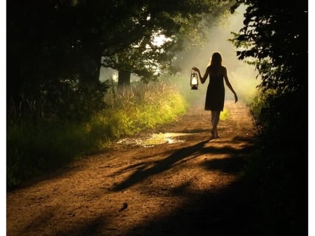 light in forest - fantasy, nature, girl, forest, light