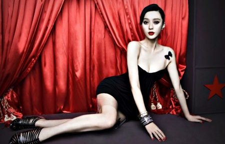 Fan Bingbing - woman, beauty, fan bingbing, girl, asian, black, model, red, dress