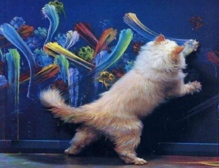 painting cat - cat, cats, animal, cute