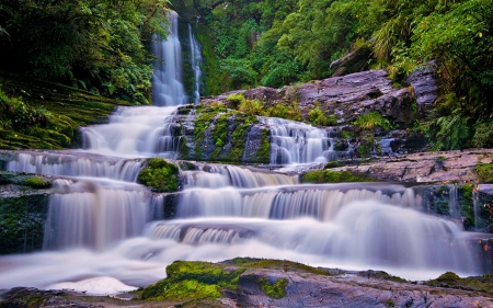 McLean Falls, New Zealand - nature, forest, new zealand, waterfall, rocks