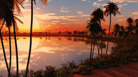 Lake - nature, sky, lake, sunset