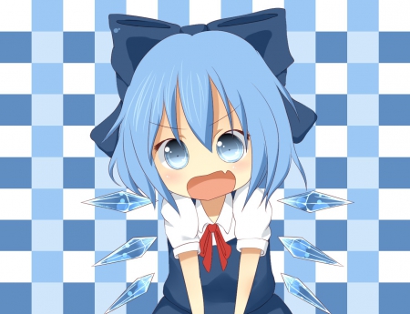 What!!!! - wings, touhou, short hair, cirno, blue eyes, fairy, anime, blue hair