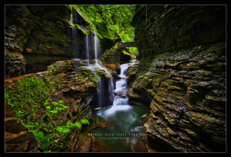 Watkins Glen State Park, New York - trees, waterfalls, rock, forest, leaves, mountain, river, white, nature, glen, flowing, newyork, state, park, watkins