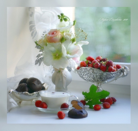 Still Life - strawberries, abstract, fruits, still life