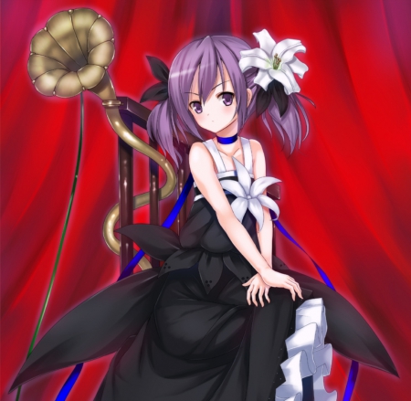 ♡ Maiden ♡ - pretty, anime, twin tail, kawaii, female, twintail, blossom, maiden, dress, long hair, nice, purple hair, twin tails, gown, anime girl, twintails, hot, girl, lovely, sweet, flower, petals, lady, floral, sexy