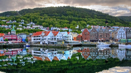 Beautiful Place - river, trees, houses, clores