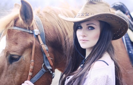 * Friends * - stare, girl, horse, cowgirl, blue eyes, animal, friends, friendship