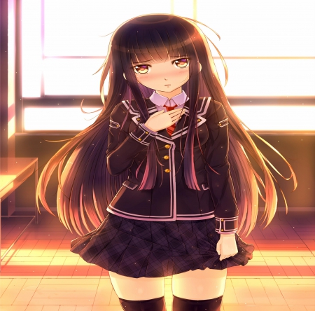 Seifuku - school uniform, sad, girl, seifuku, orginal, long hair