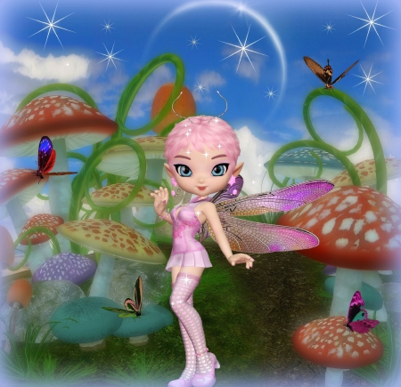 'Cute Strawberry Cookie' - pretty, attractions in dreams, creative pre-made, butterflies, grass, photomanipulation, fairies, strawberry cookie, 3D art, most downloaded, softness beauty, backgrounds, fantasy aficionados, digital art, weird things people wear, lovely, sweet, fantasy, ivy, mushrooms, cute, love four seasons