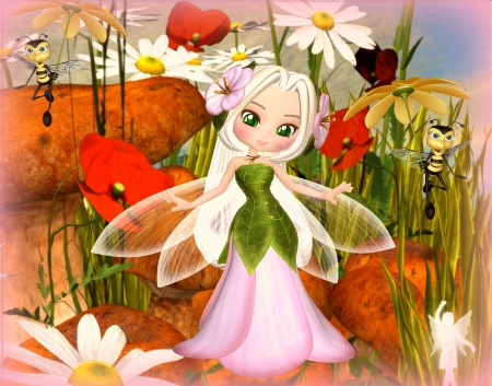 'Glenda Fairy' - pretty, attractions in dreams, creative pre-made, photomanipulation, fairies, flowers, bees, model female, plants, most downloaded, abstract, trees, Glenda Fairy, backgrounds, fantasy aficionados, digital art, weird things people wear, lovely, 3D, fantasy, wings, love four seasons