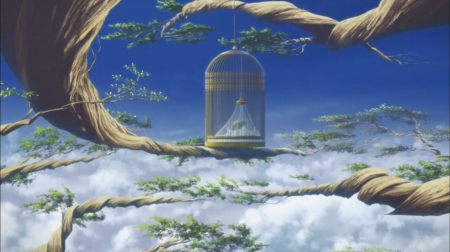 SAO: BirdCage - pretty, anime, scenery, landscape, scene, cage, sword art online, sao, nice, sky, branches, branch, beautiful, scenic, beauty, lovely, sweet, tree, cloud