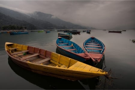 Silence - sky, autumn, lake, landscape, peaceful, water, boat