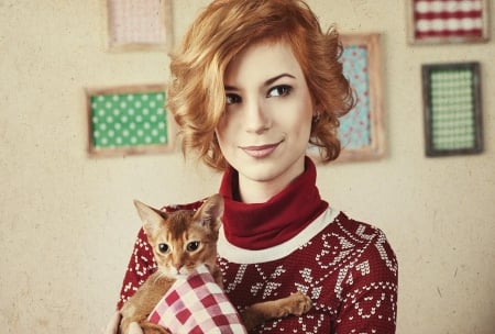 My Cat - red hair, pretty, woman, photography, model, cute, cat