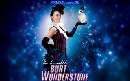 The Incredible Burt Wonderstone (2013) - hat, rabbit, magic, blue, girl, beauty, pink, The Incredible Burt Wonderstone, actress, black, white, jane, woman, movie, olivia wilde