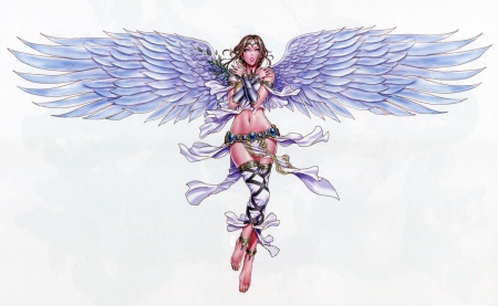 Angel - pretty, anime, blue, beautiful, girl, beauty, angel, lovely, long hair, sweet, white, wings, cute